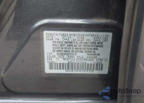 2014 Nissan Sentra S z USA, uszkodzony, nr VIN 3N1AB7AP3EY274778